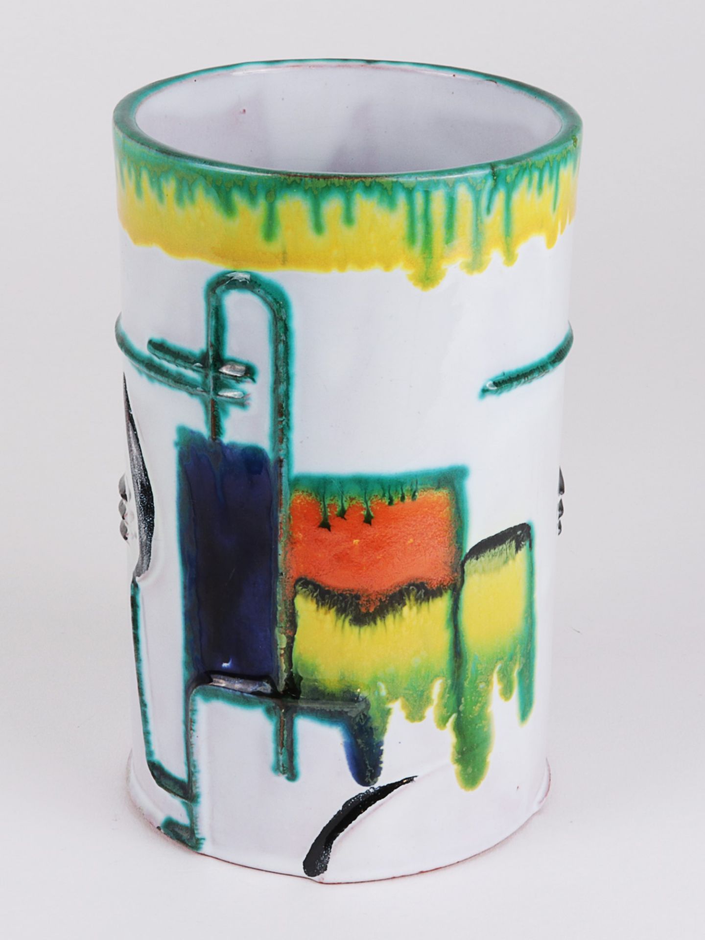 Vase um 1925/30, Art-déco, umgem., Keramik, roter Scherben, ungem., zylindrischer Korpus,