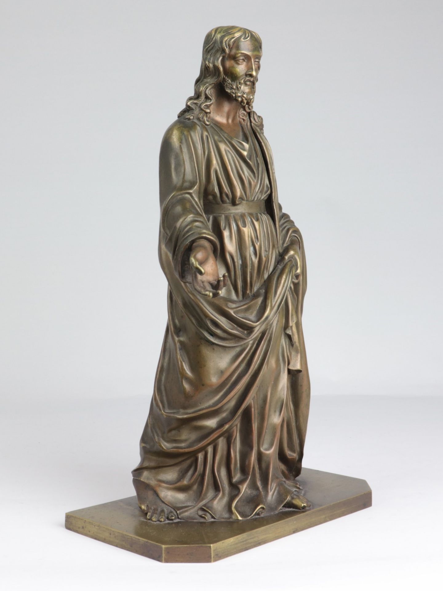 Bronzekulptur um 1900, Bronze, patiniert, vollplastische Figur v. Christus als Prophet, reicher - Bild 4 aus 4