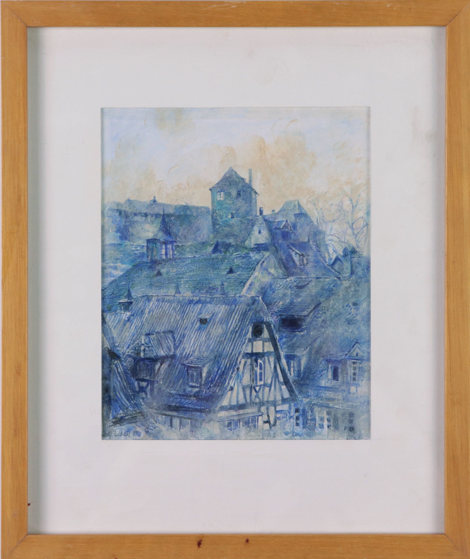 Becker, Roland "Nürnberg - Blick gegen die Kaiserburg", Mischtechnik/Acryl in blauer Farbigkeit,