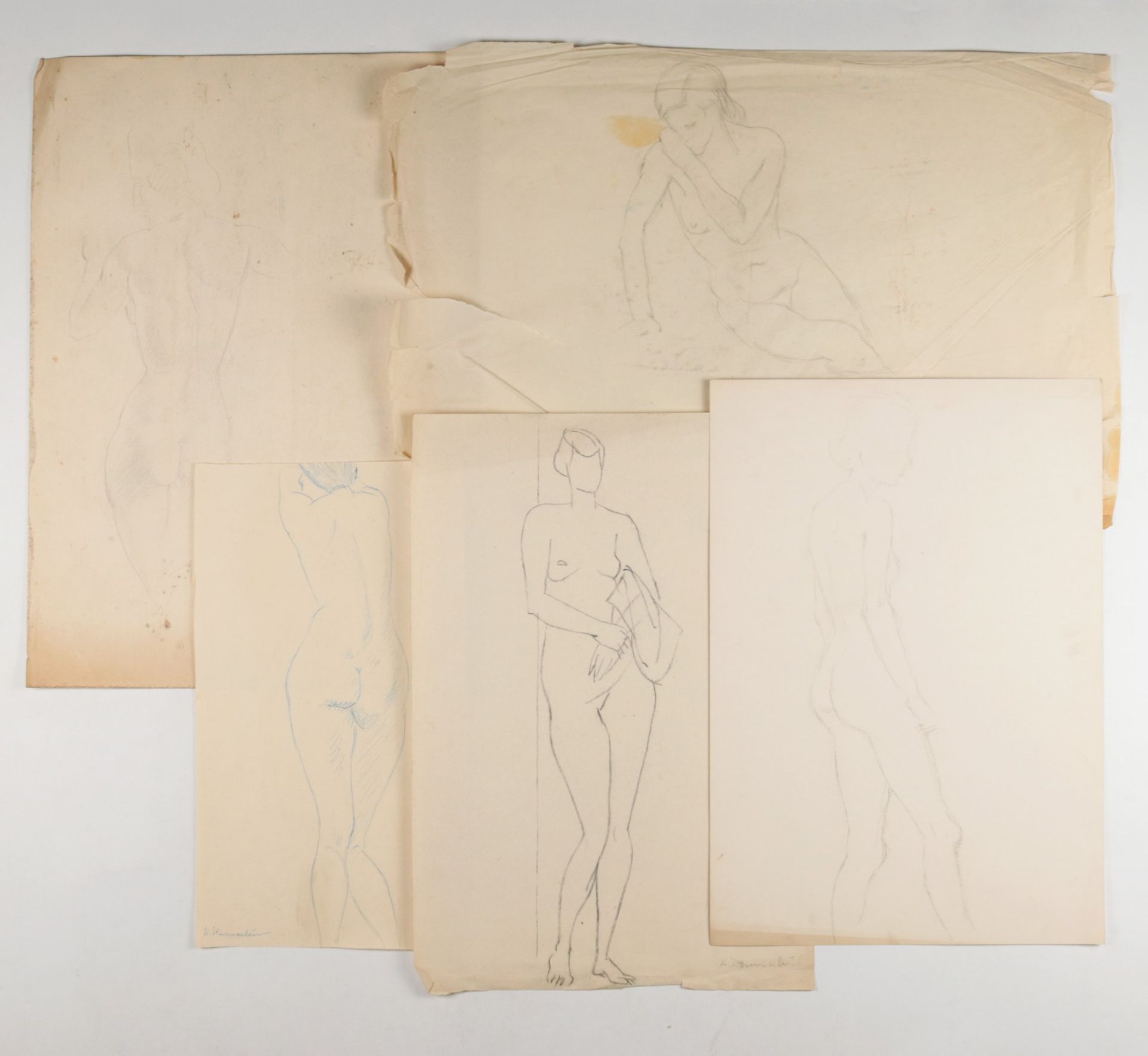 Künstlernachlass- Hemmerlein, Karl 25 Zeichnungen, Skizzen/Studien, Frauenakte in unterschiedlichen - Bild 4 aus 11