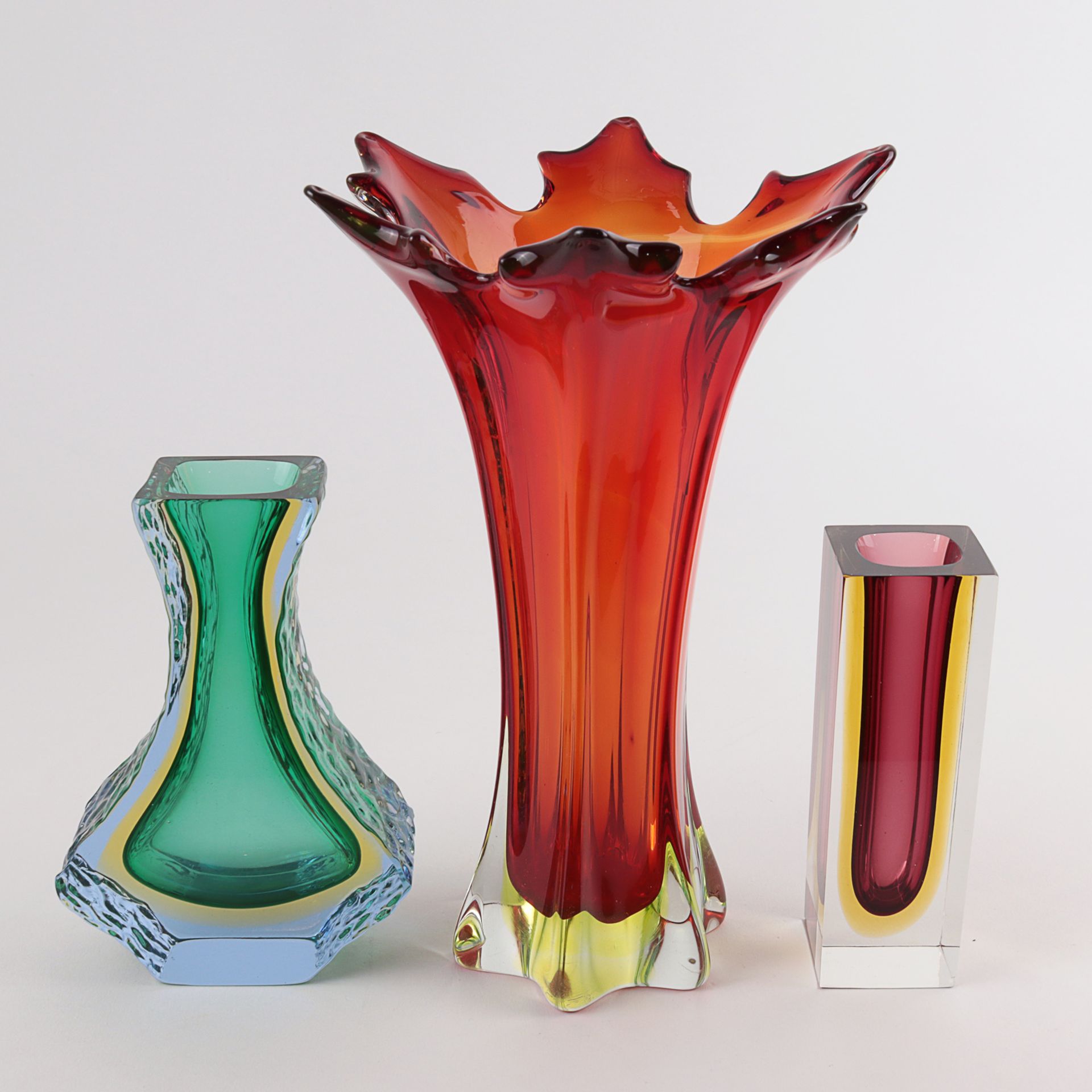 Murano - Vasen 1960/70er J. Murano, Italien, wohl z.T. Alessandro Mandruzzato, 3 St.,