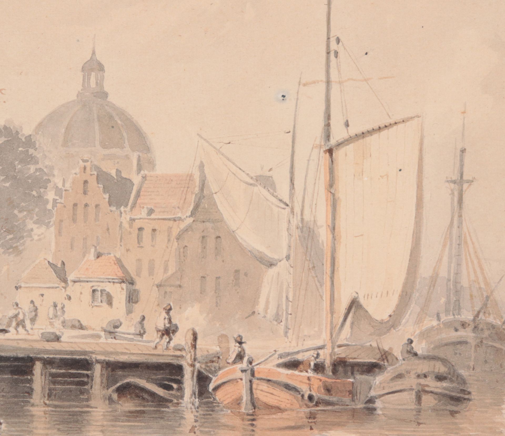Unleserlich signiert 1.H.19. Jh., niederländischer Künstler, "Amsterdamer Hafen", Tu - Bild 2 aus 5