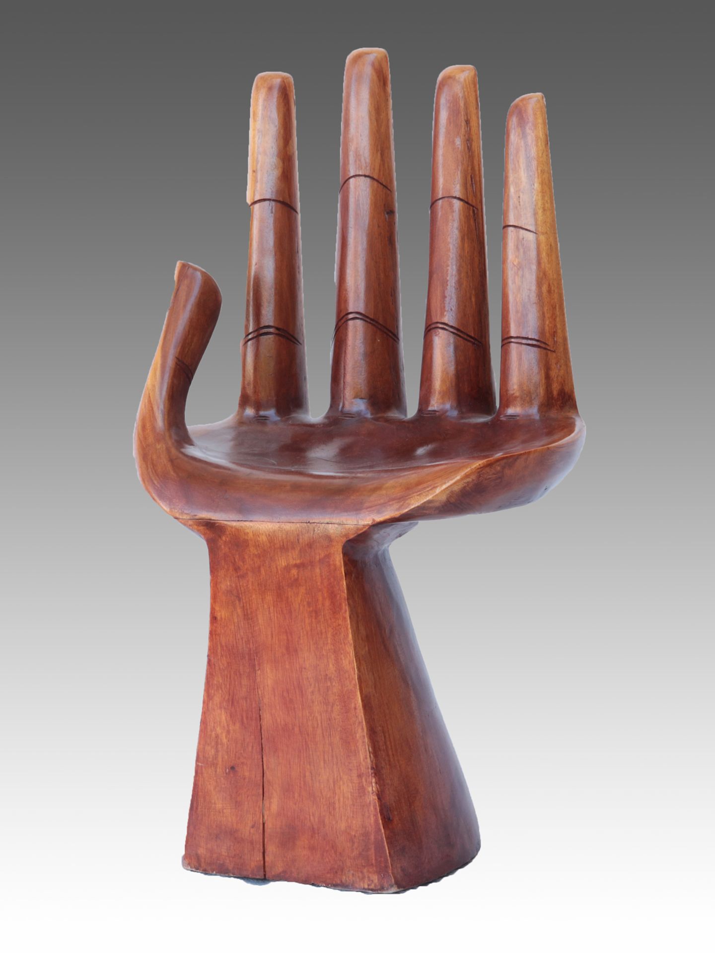Stuhl/Hocker Indonesien, Hartholz, lackiert, massiv, handförmig, Finger und Handfläc