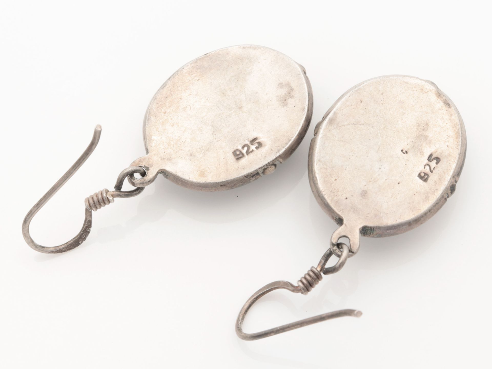 Ohrringe Mondstein Silber925, ovale Zierfassungen besetzt mit Mondstein-Cabochons, an - Image 2 of 2