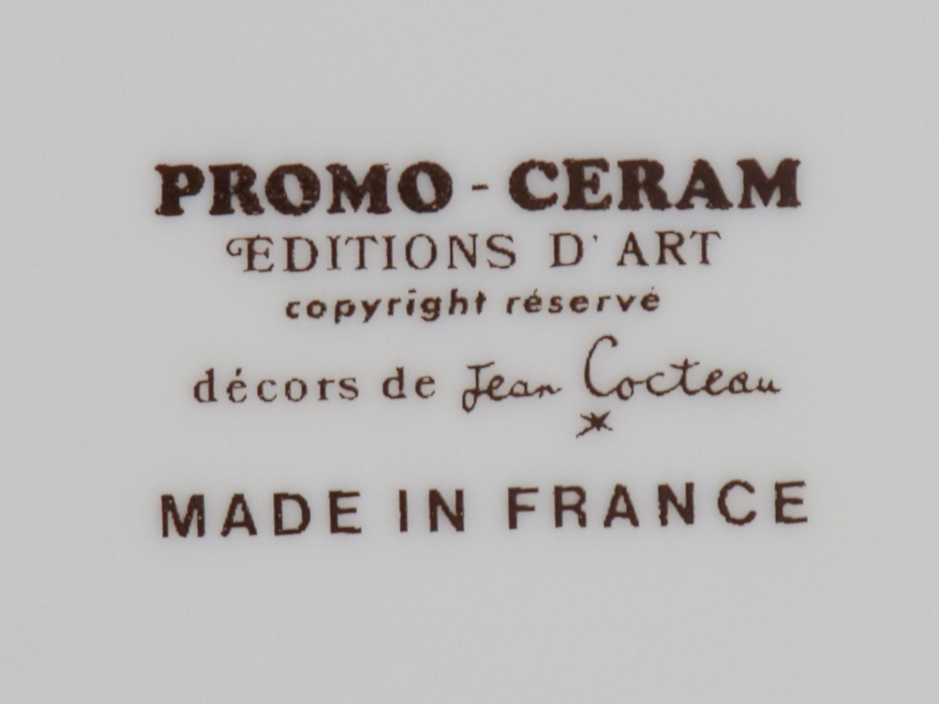 Jean Cocteau - Teller schwarze Marke, Promo-Ceram Editions d'Art, Frankreich, runde le - Bild 4 aus 4