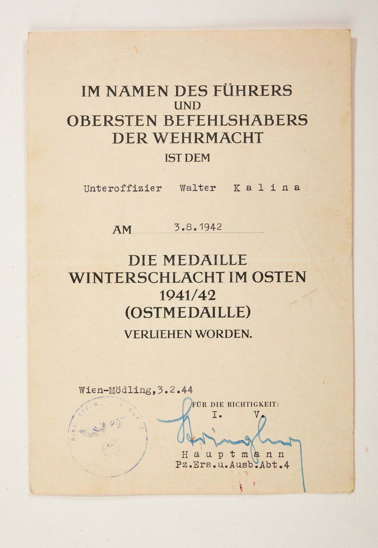 1933-1945: Dokumentennachlass des Unteroffiziers Walter Kalina, 8./Pz.Rgt.4 - Image 5 of 6