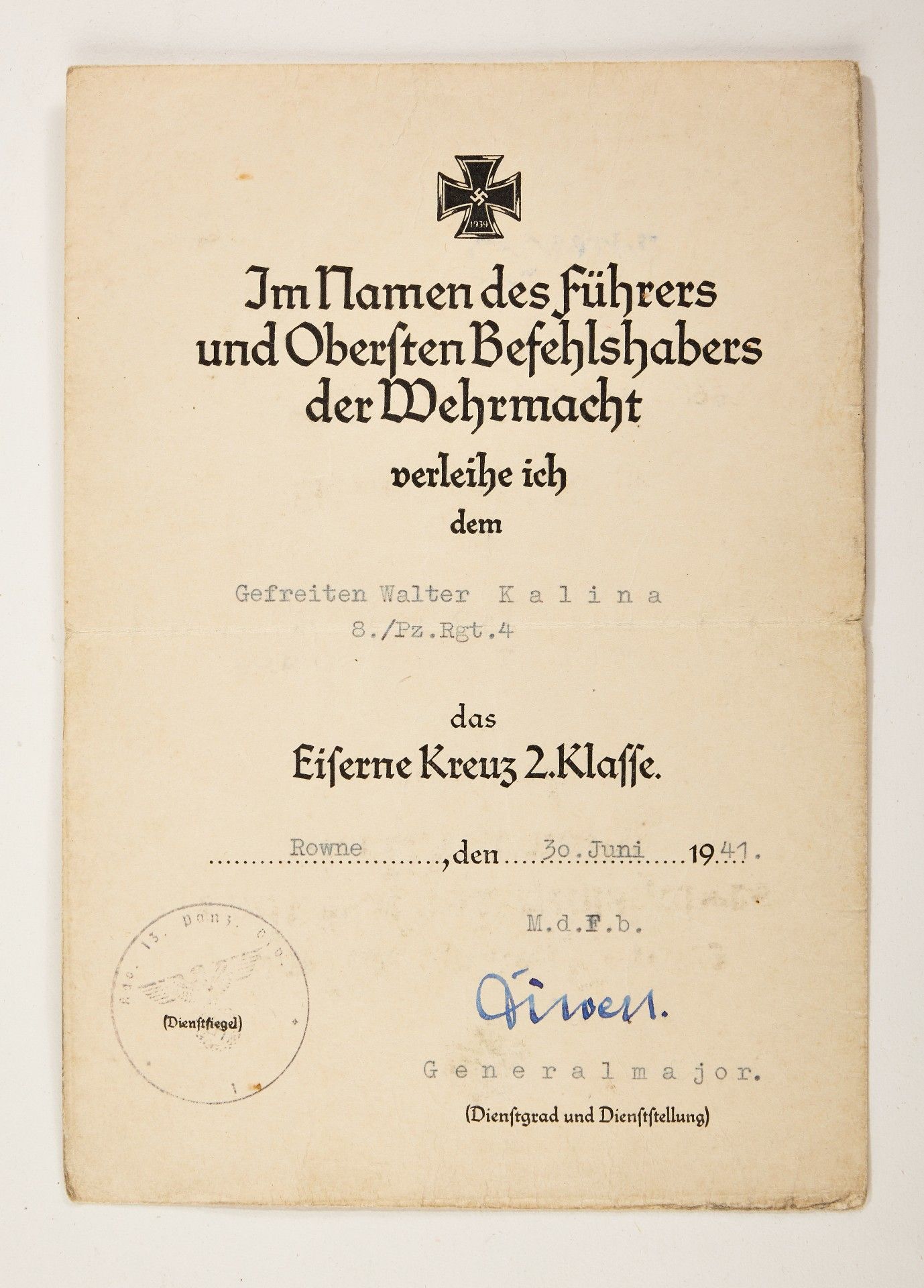 1933-1945: Dokumentennachlass des Unteroffiziers Walter Kalina, 8./Pz.Rgt.4 - Image 4 of 6
