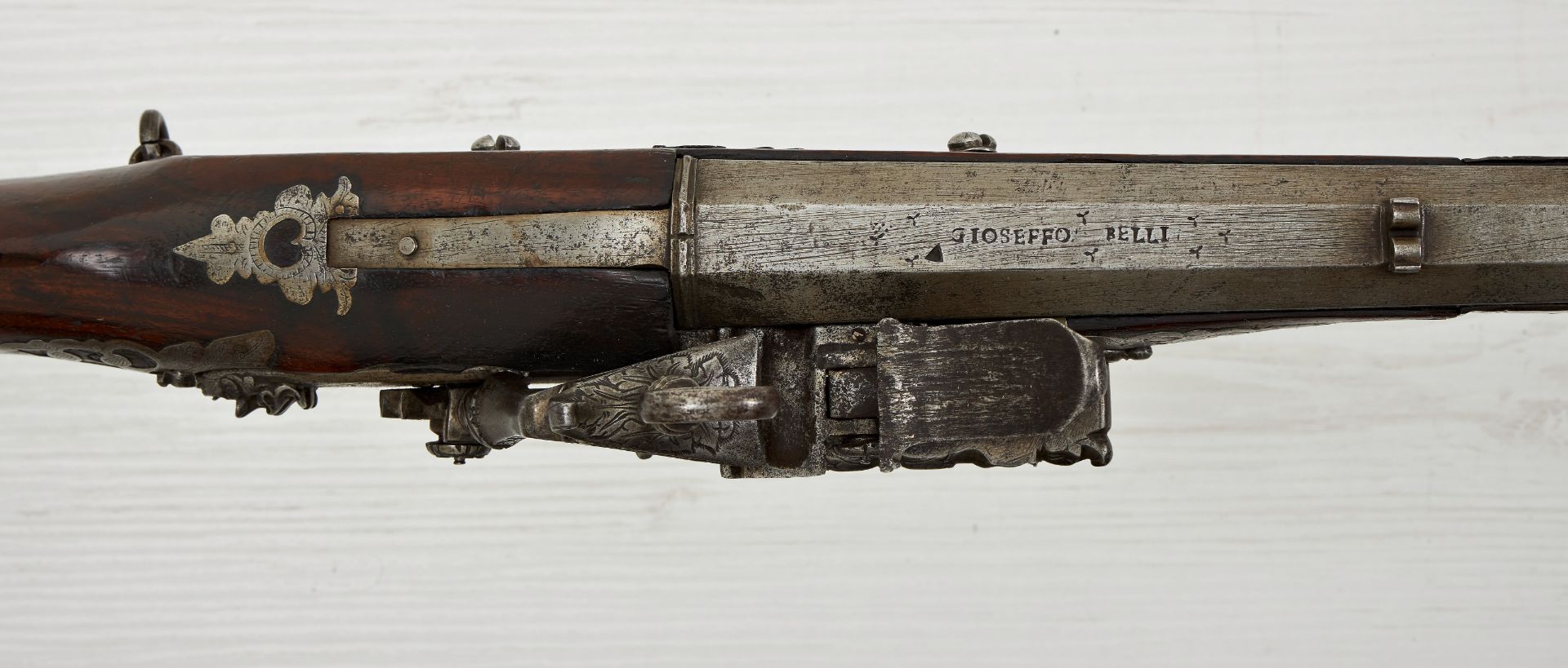 Steinschloß : Italienische Gewehr signiert Gioseffo Belli mit Miqueletschloss um 1660/70. - Bild 3 aus 5