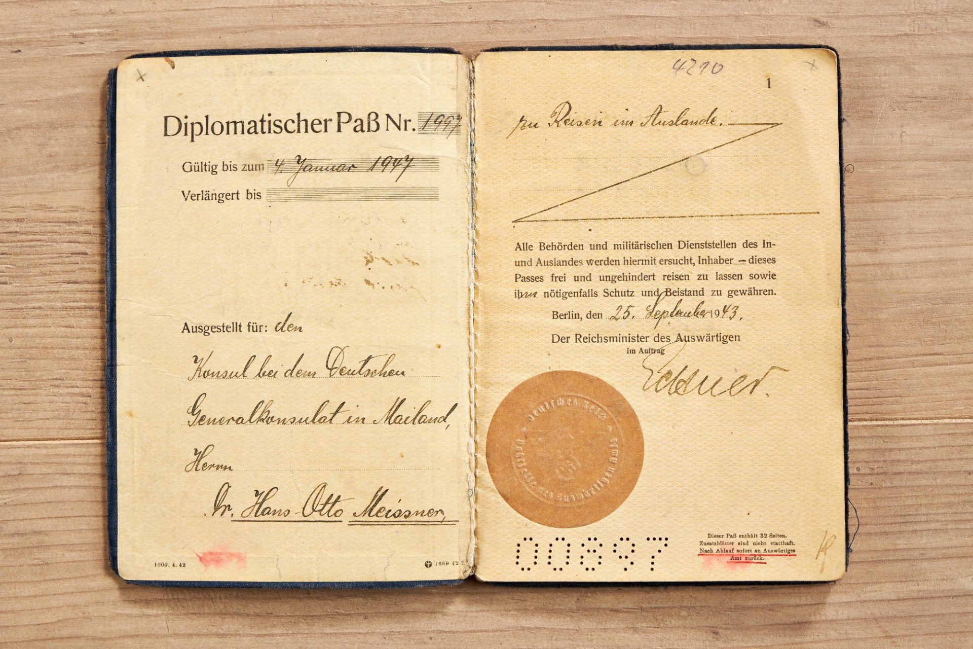 Führende Persönlichkeiten des 3.Reiches : Diplomatenpass Dr. Hans-Otto Meissner - Bild 3 aus 5