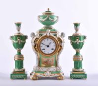 Bracket clock and a pair of KPM candlestick vases around 1875