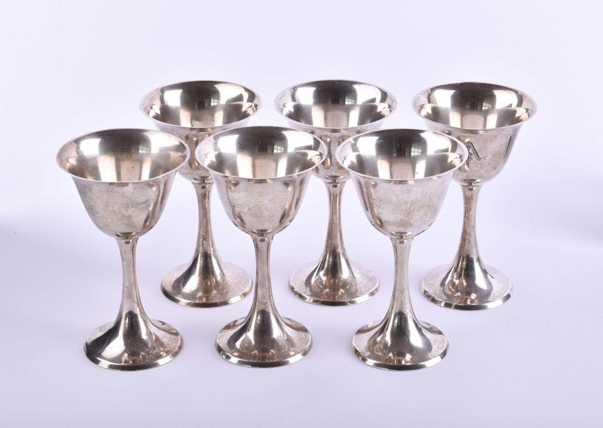 6 silver chalices 20th century