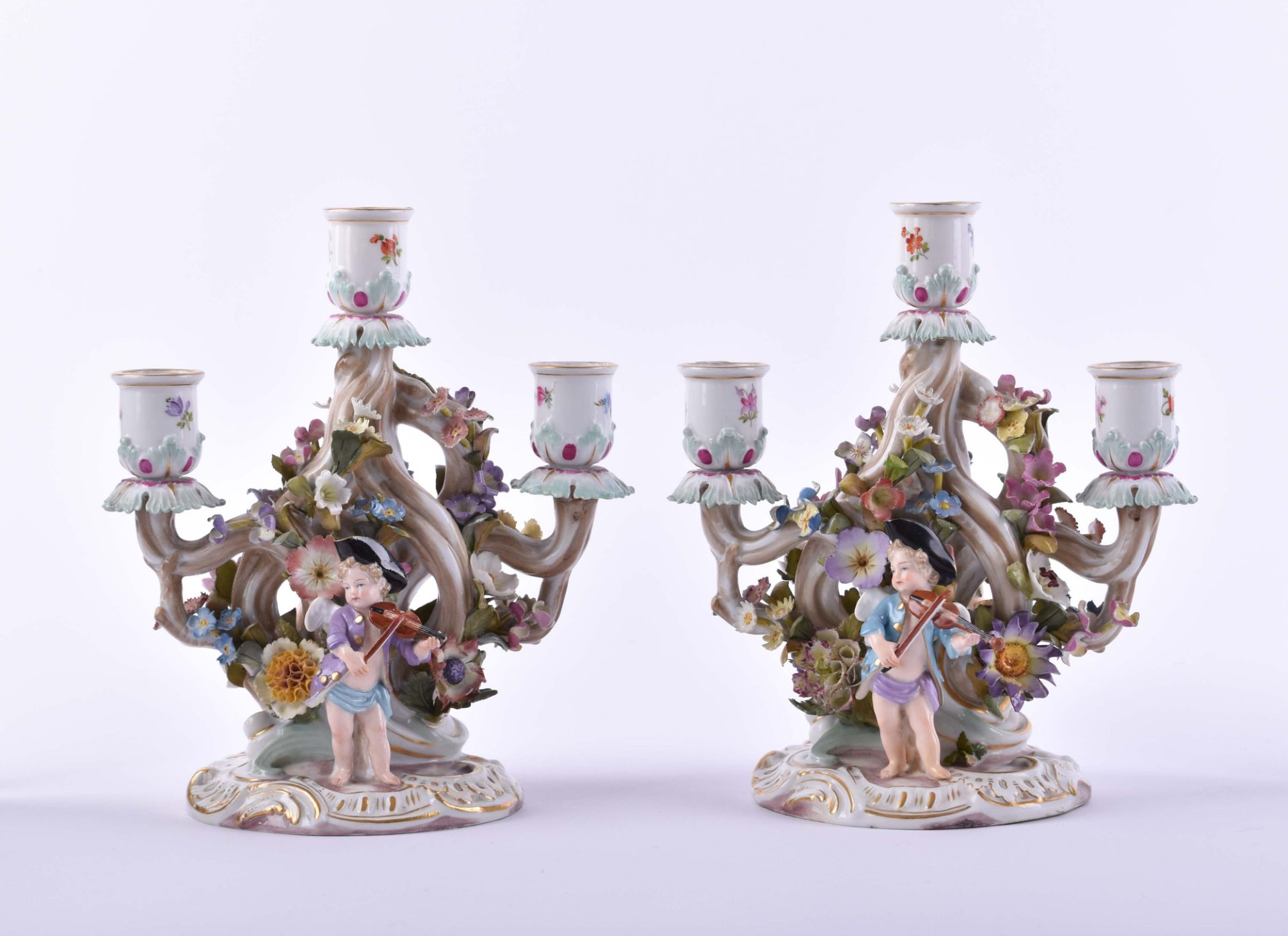  figural pair of candlesticks Meissen 19th century