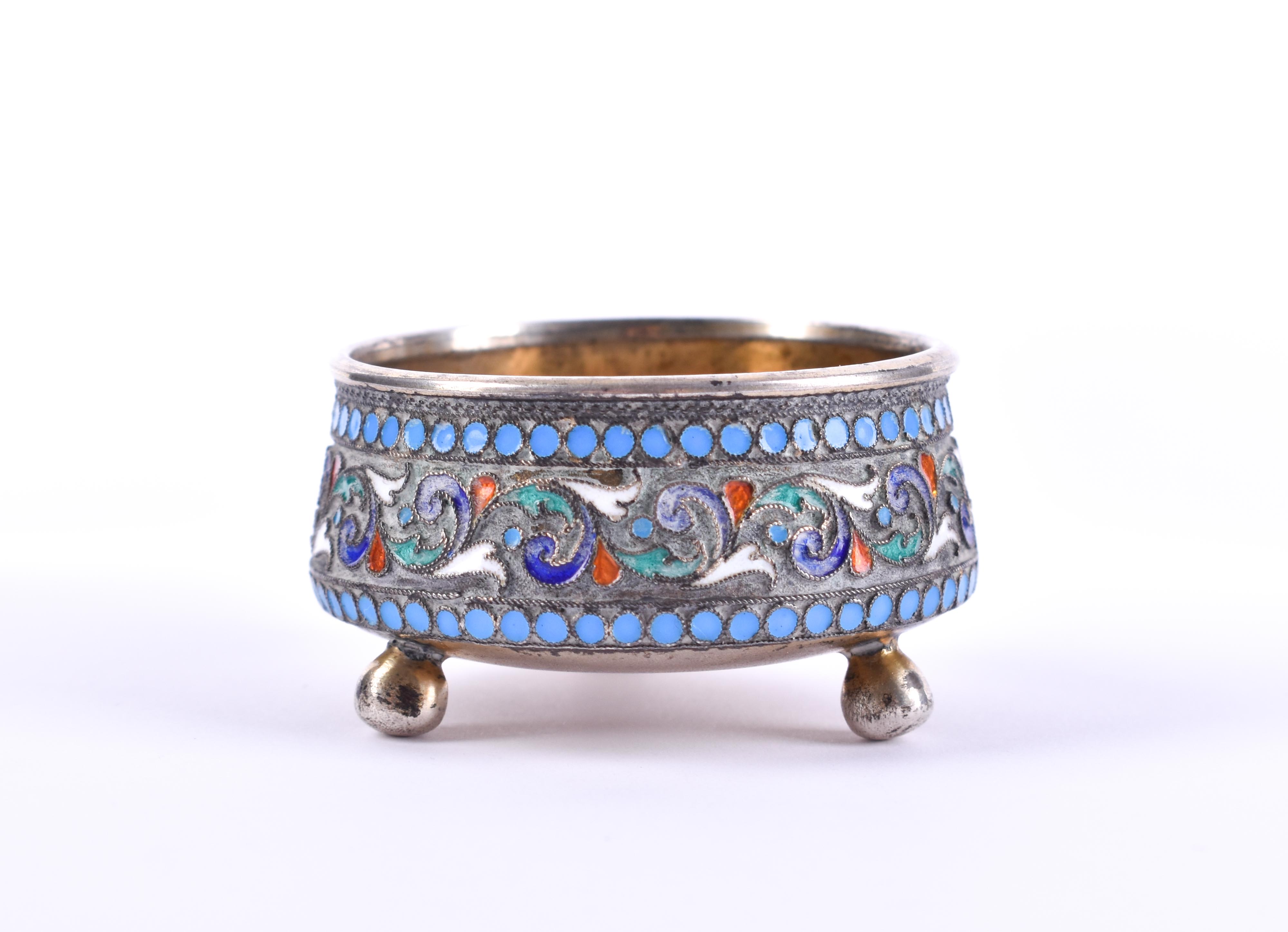  Cloisonne salt cellar Russia - Image 2 of 4