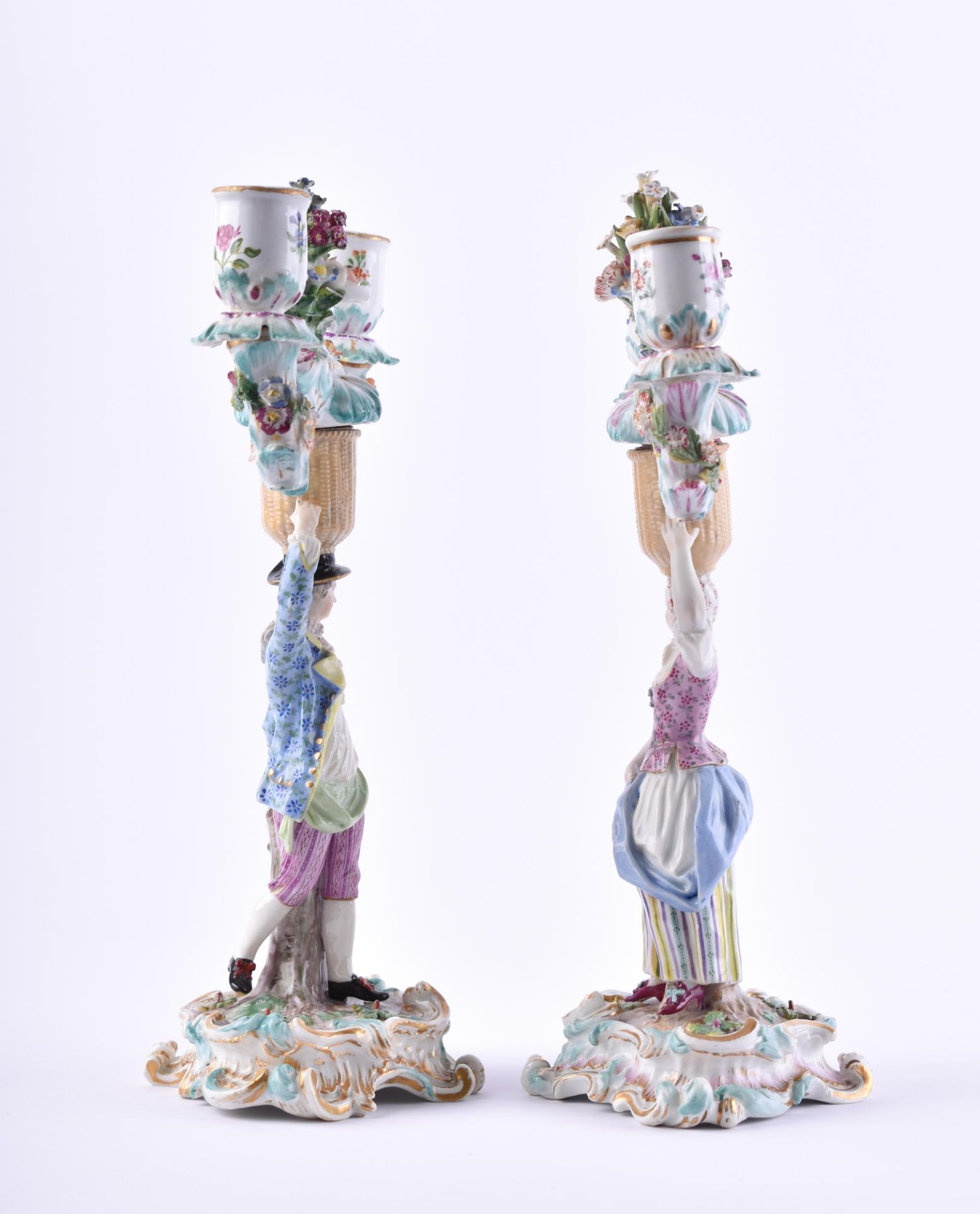  figural pair of candlesticks Meissen 19th century - Image 2 of 7