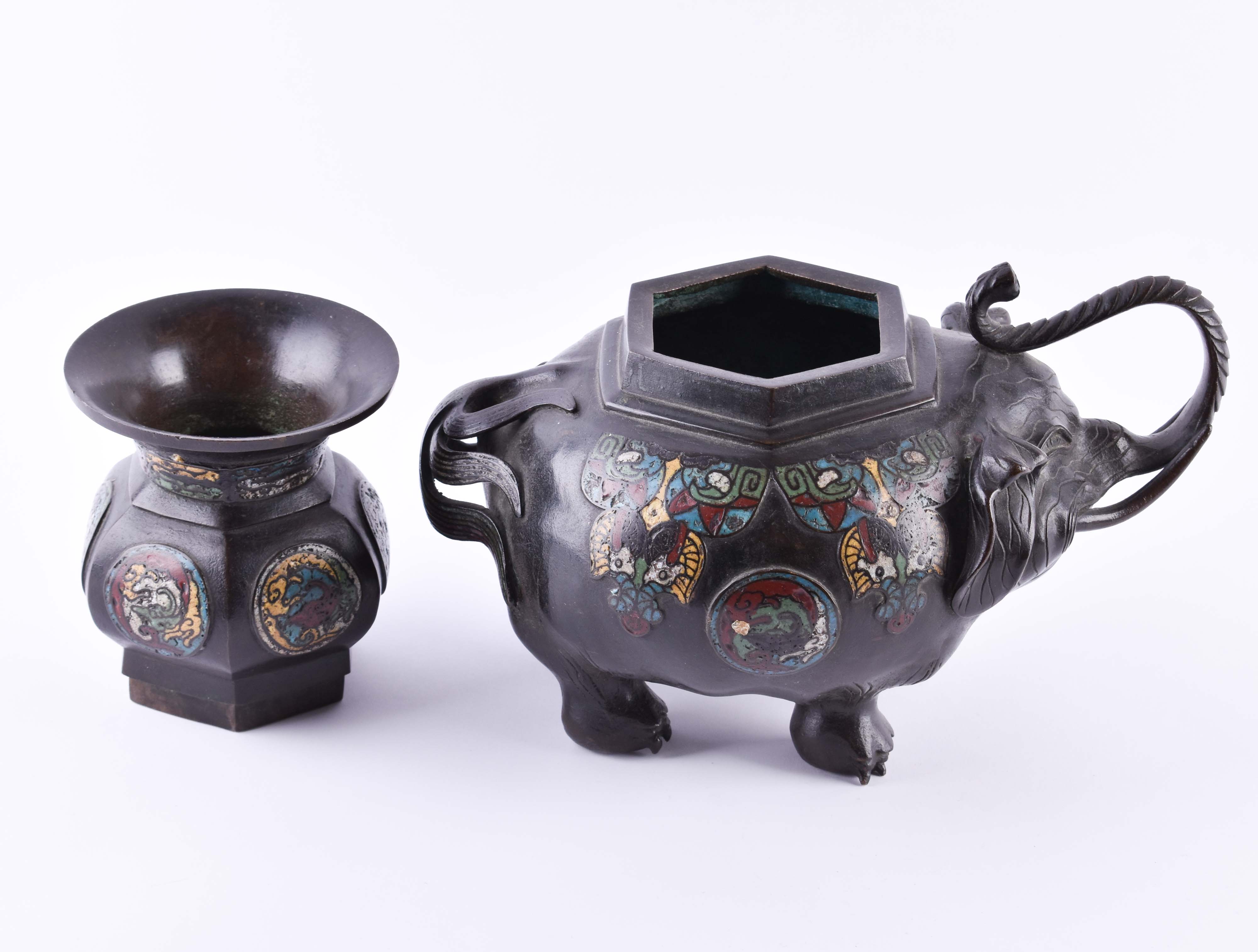  Figurative cloisonne Koro China Qing dynasty - Image 9 of 10