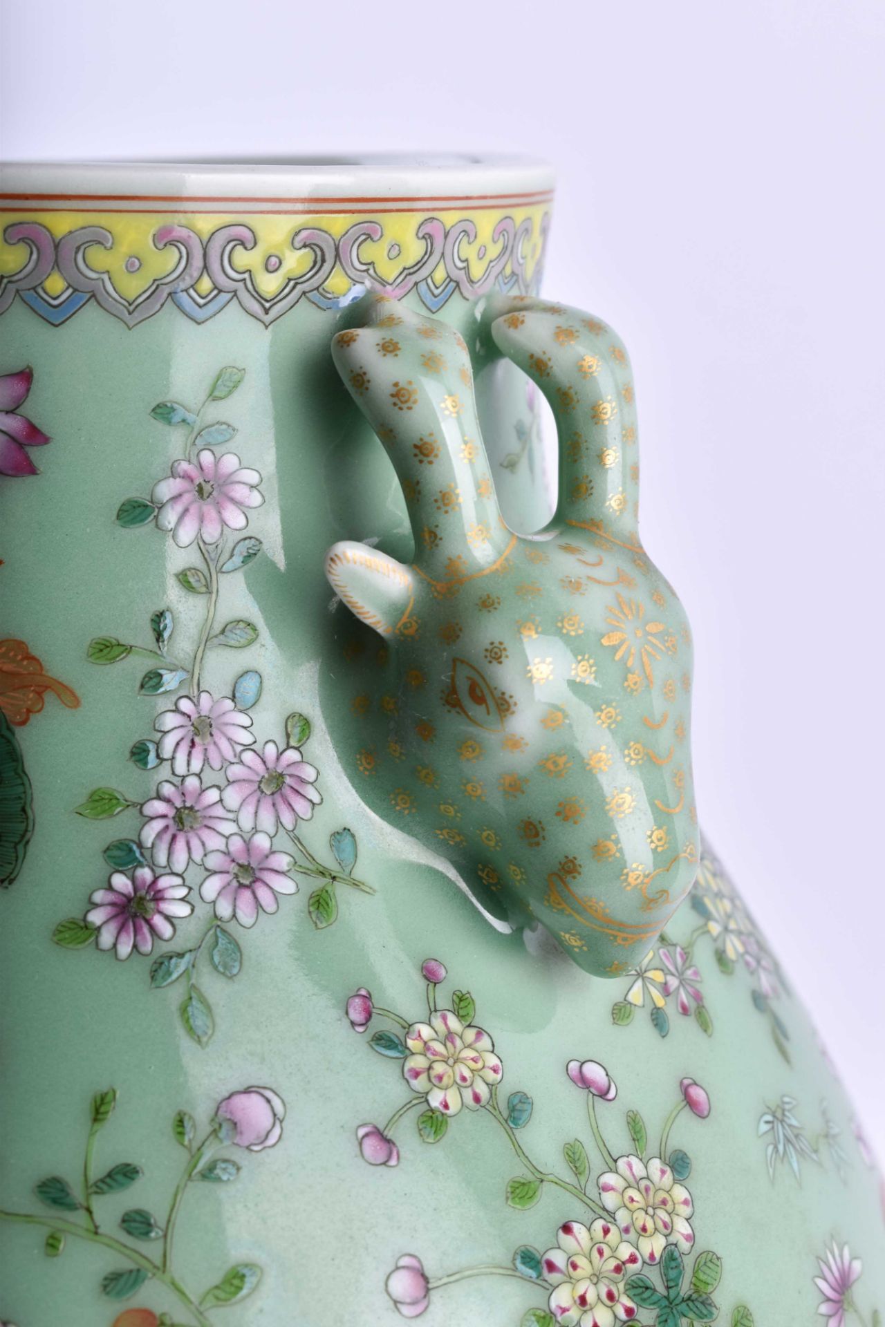 Seladon Famille Rose Vase China  - Bild 7 aus 8