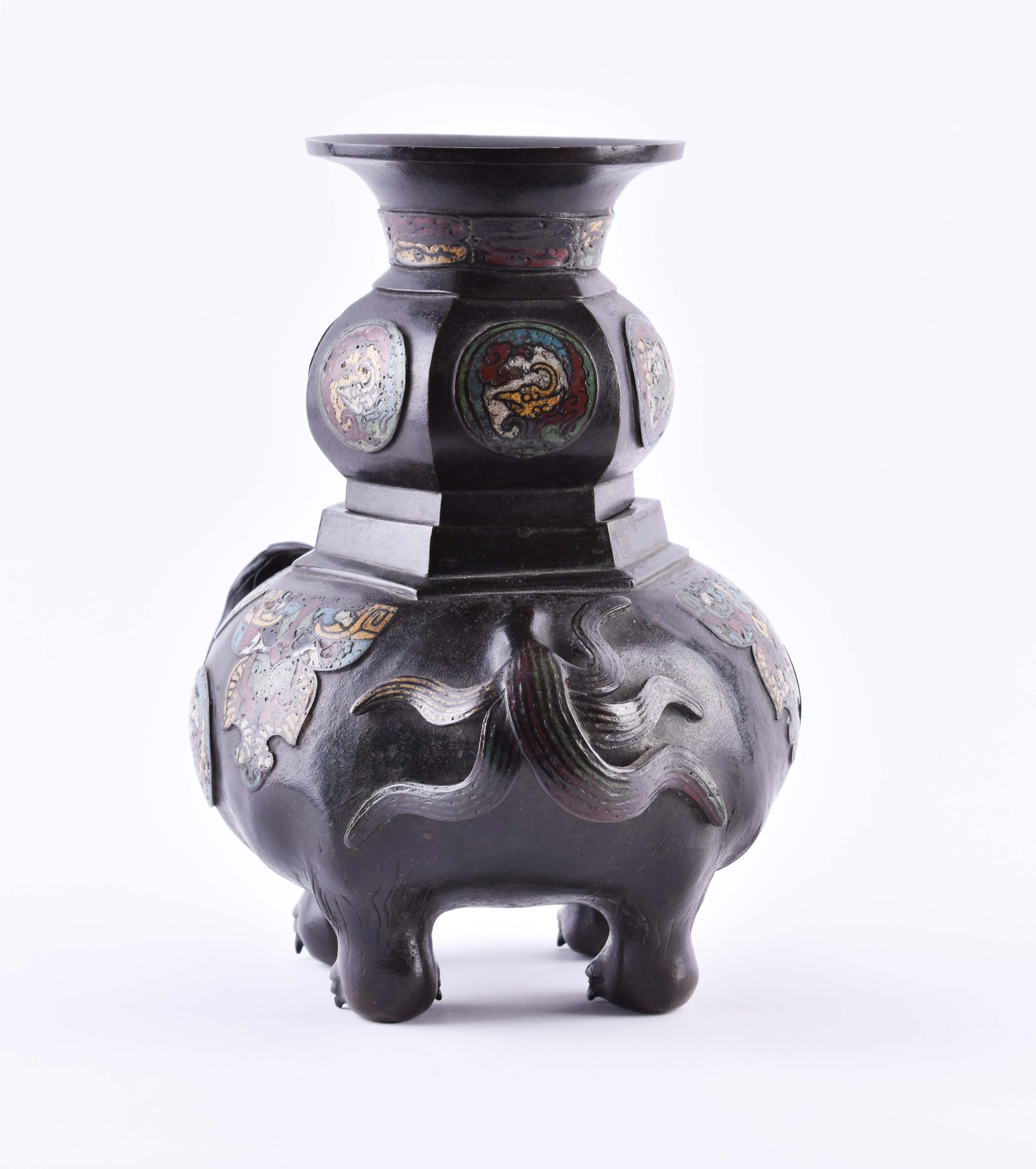  Figurative cloisonne Koro China Qing dynasty - Image 7 of 10