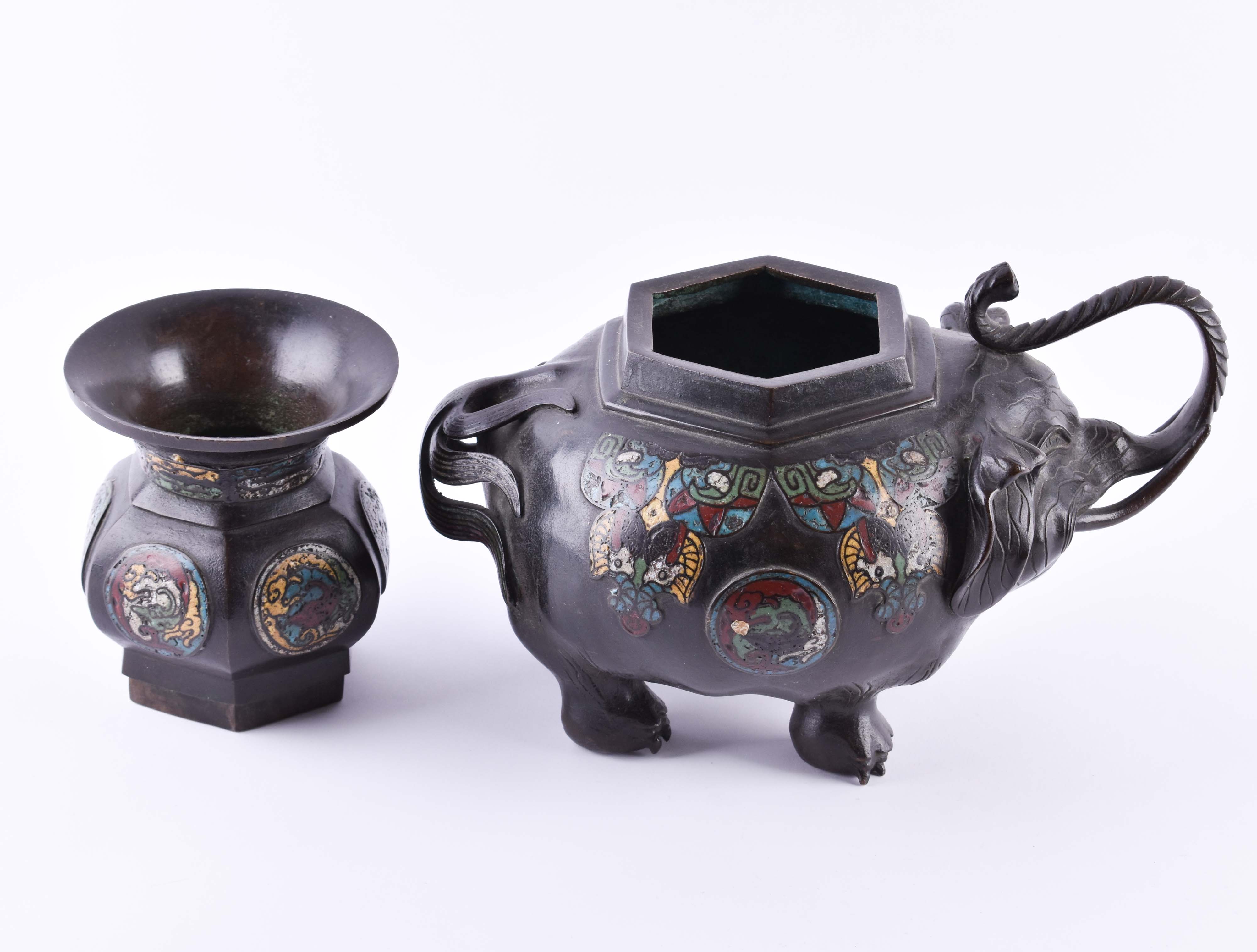  Figurative cloisonne Koro China Qing dynasty - Image 10 of 10