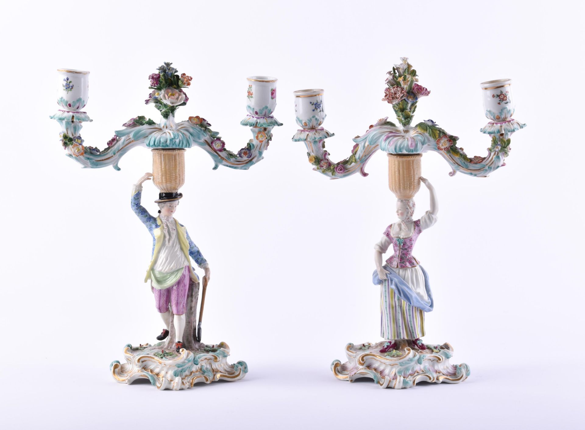  figural pair of candlesticks Meissen 19th century