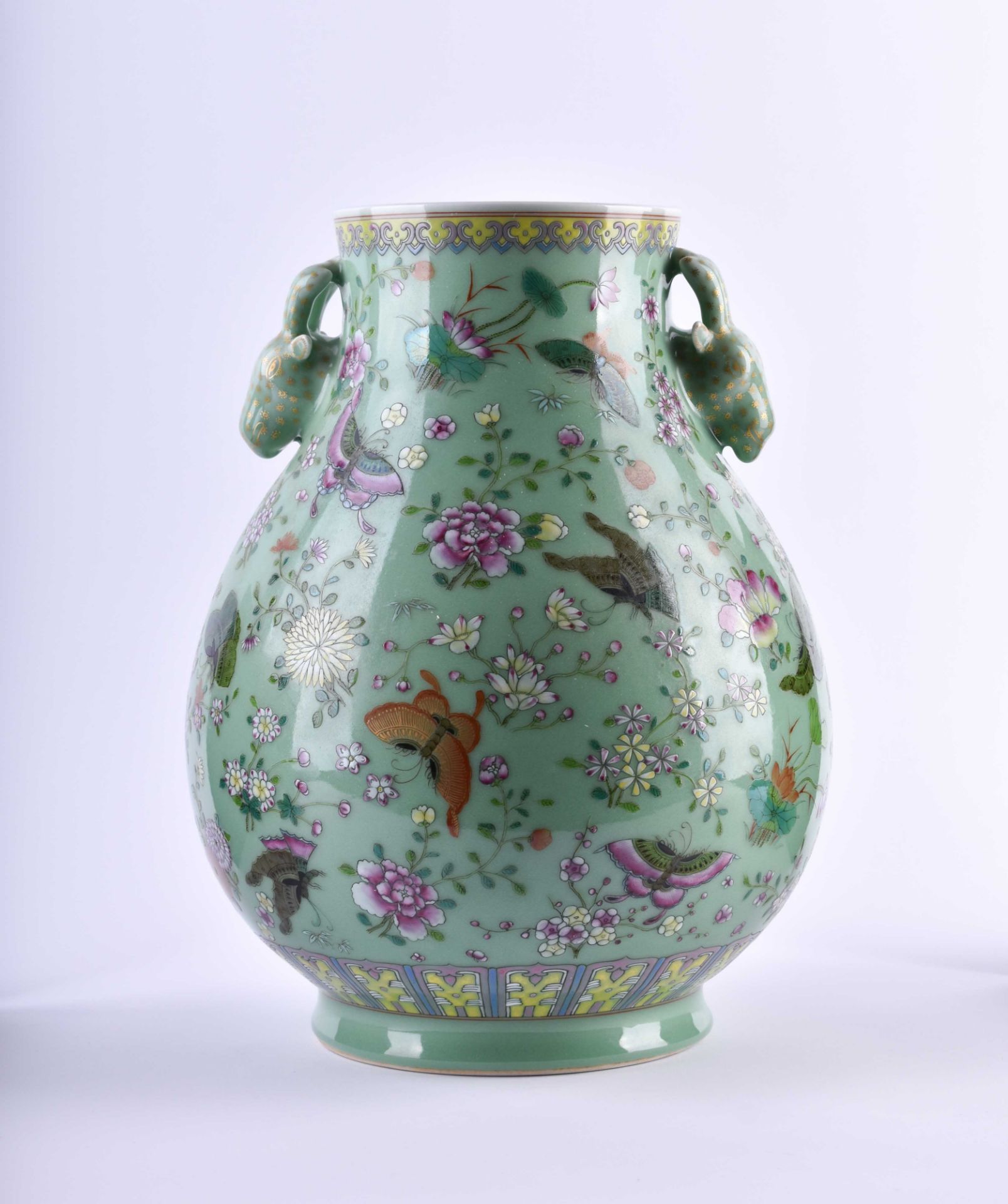 Seladon Famille Rose Vase China  - Bild 2 aus 8