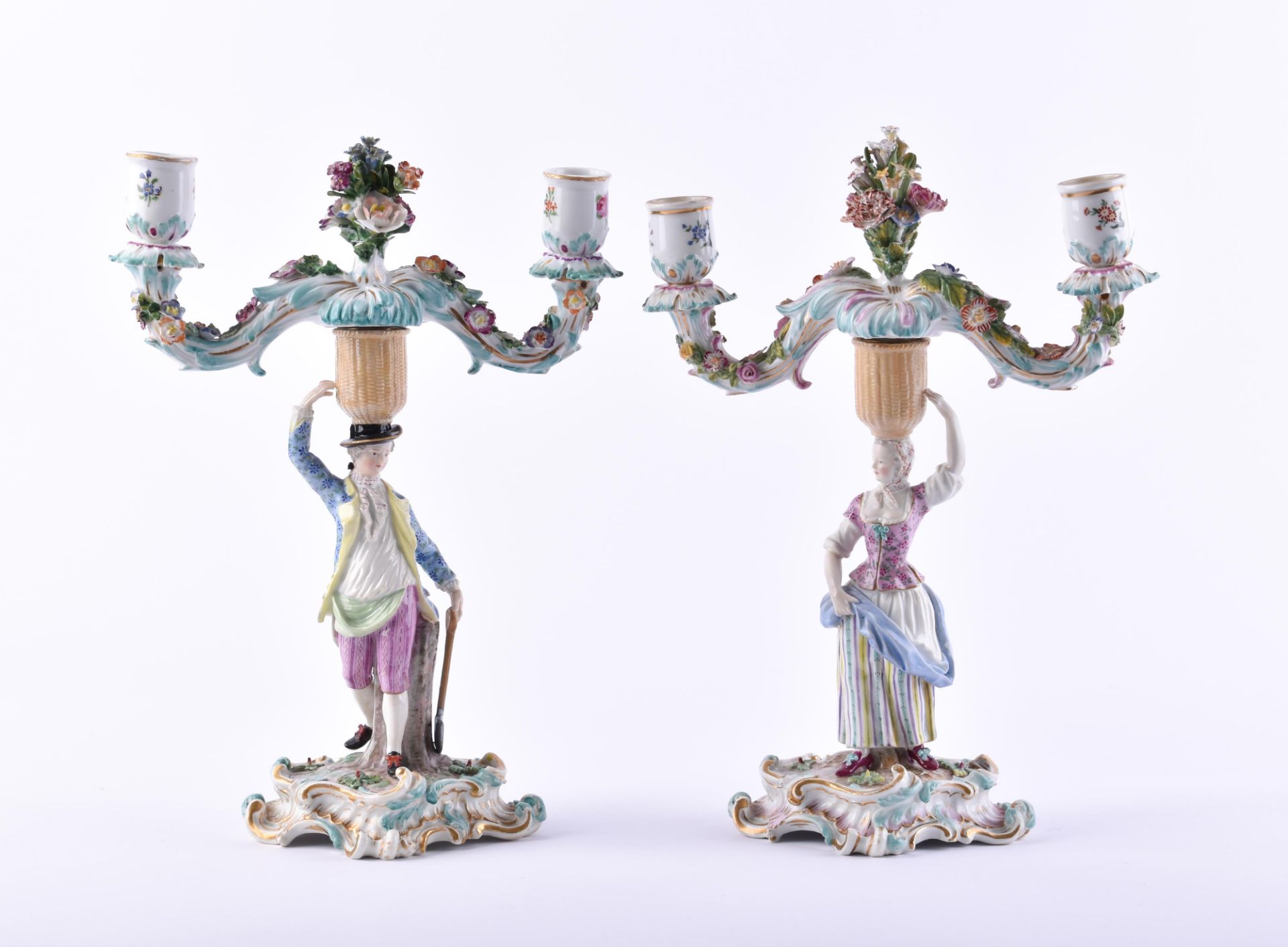  figural pair of candlesticks Meissen 19th century - Image 2 of 9