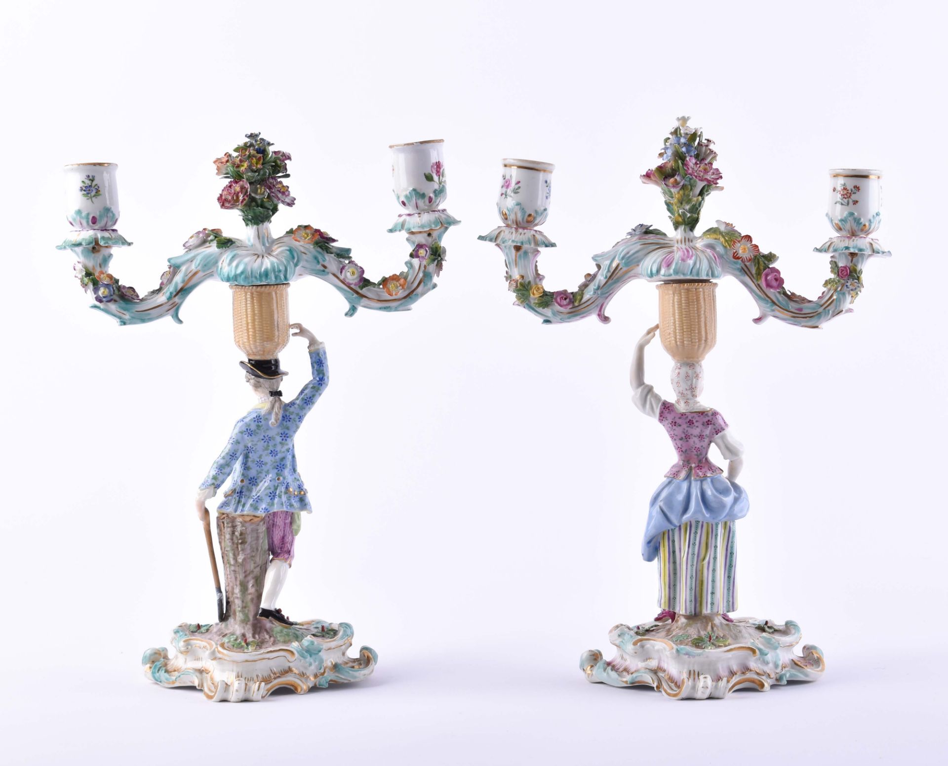  figural pair of candlesticks Meissen 19th century - Image 4 of 9