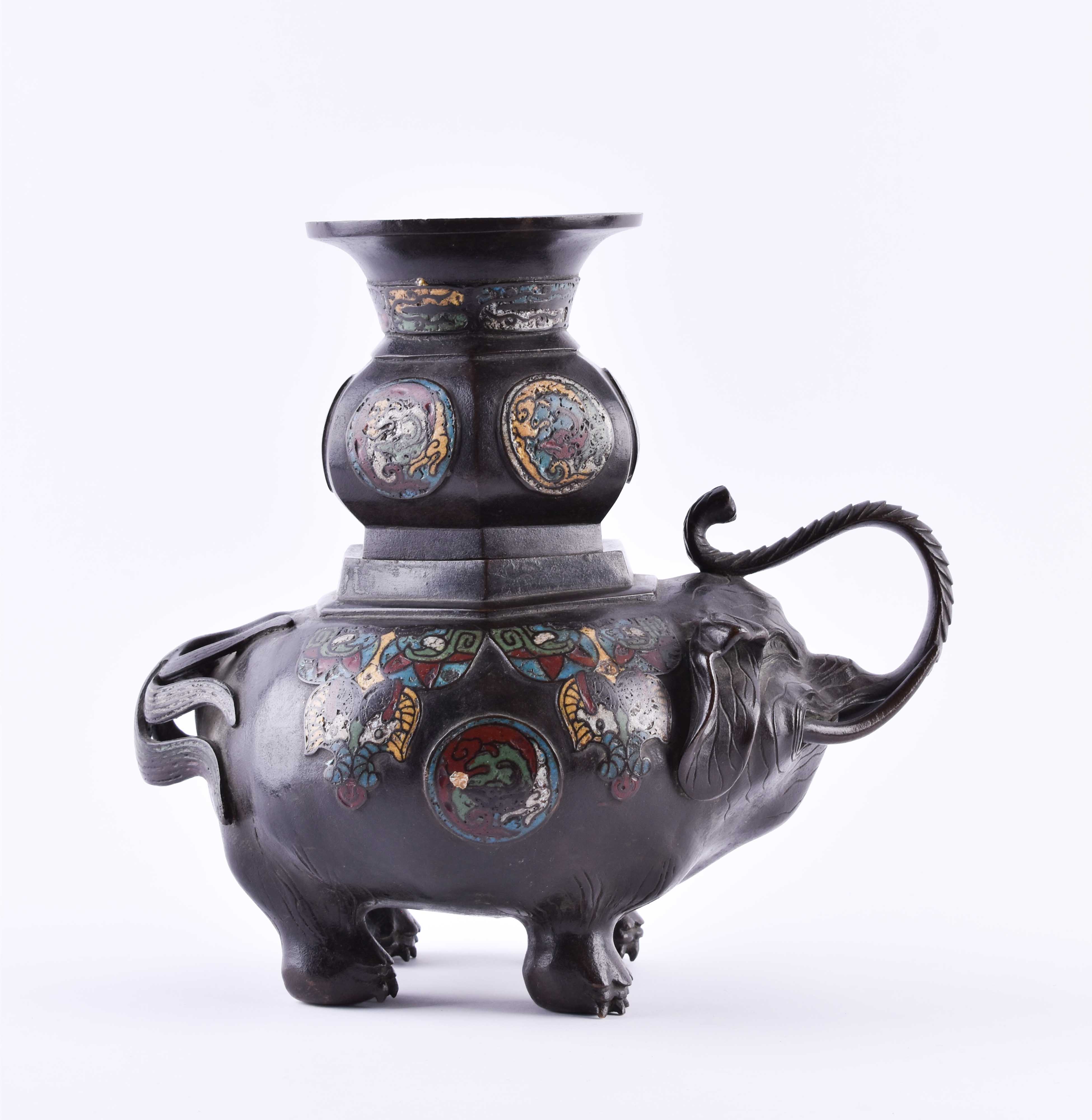  Figurative cloisonne Koro China Qing dynasty - Image 2 of 10