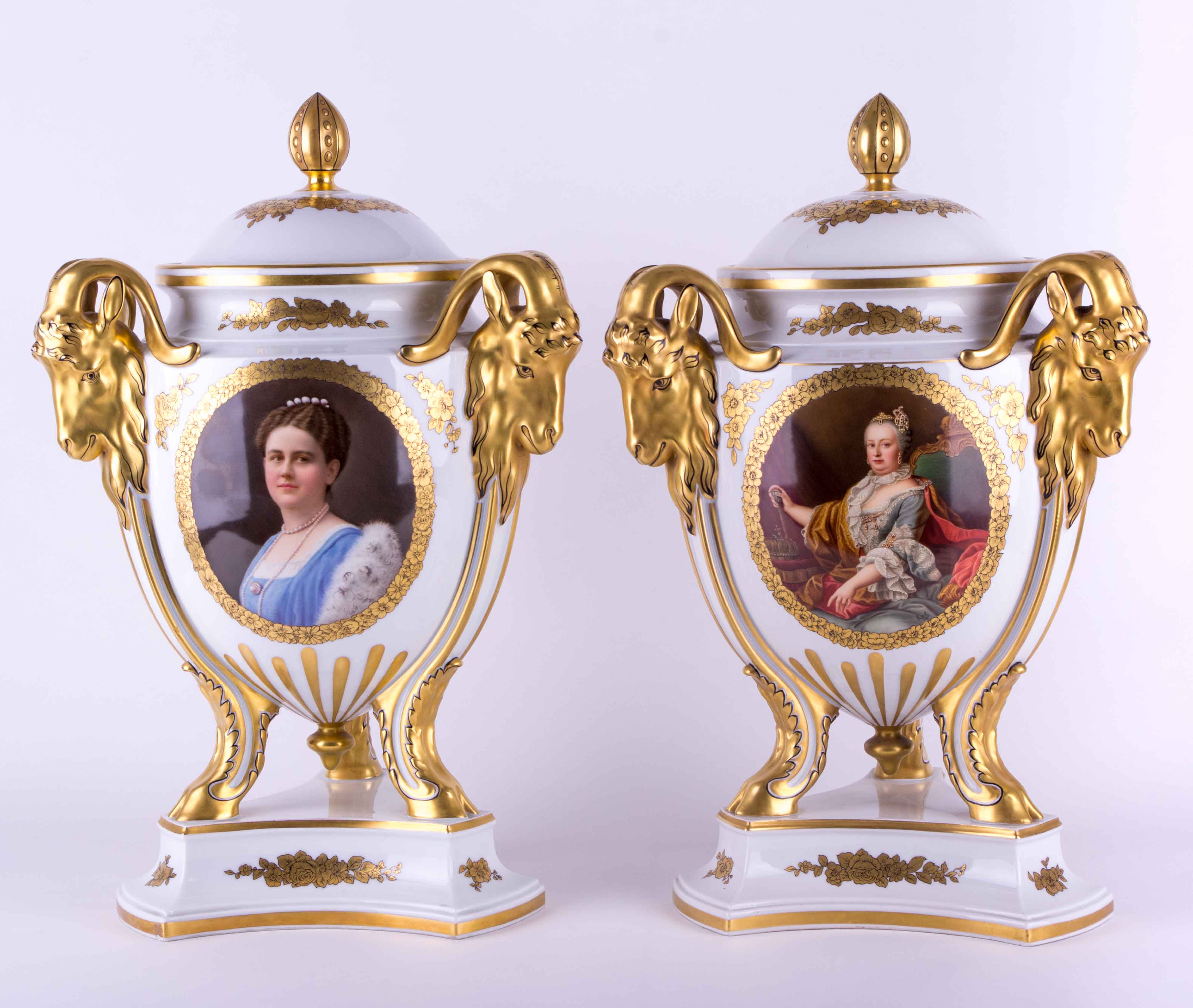 Pair of lidded vases with portrait, Rosenthal - Image 2 of 13