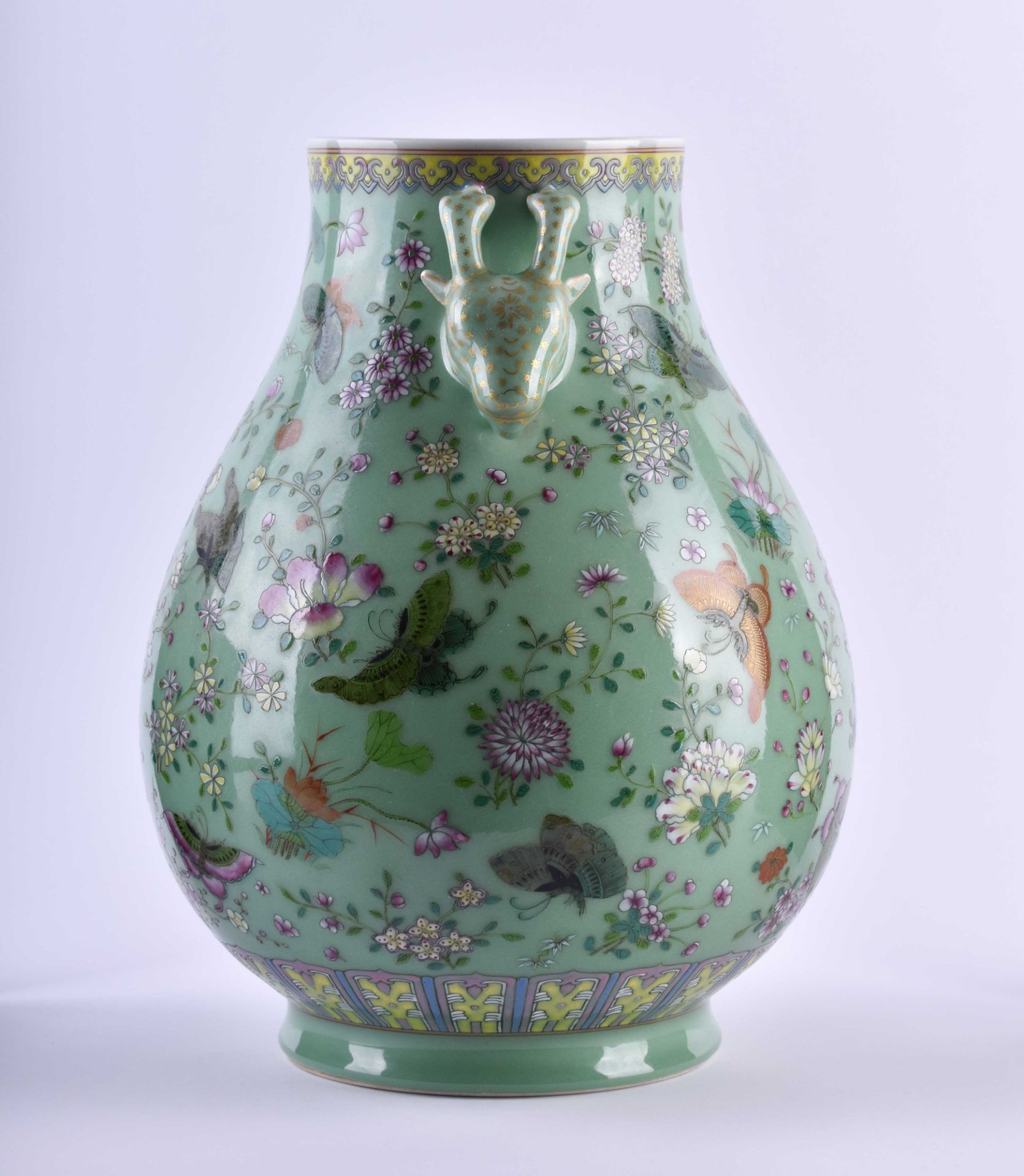 Seladon Famille Rose Vase China  - Bild 3 aus 8