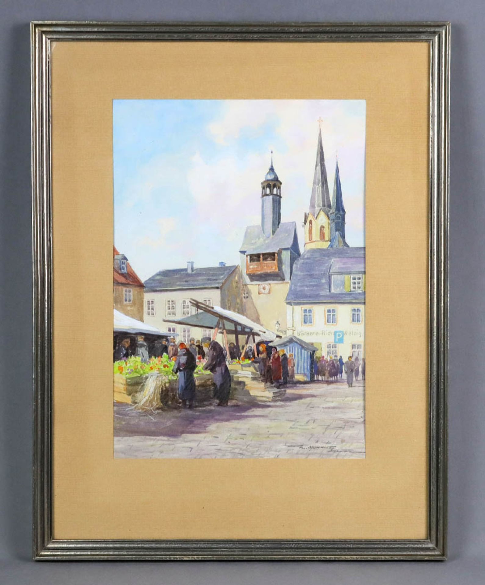 Markttag in Burgstädt - Münnich, Hans 1939Aquarell rechts unten signiert H. Münnich