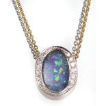 Design Opal Diamant Collier WG 585/GG 750Anhänger geprüft Weißgold 585 (14 Karat),