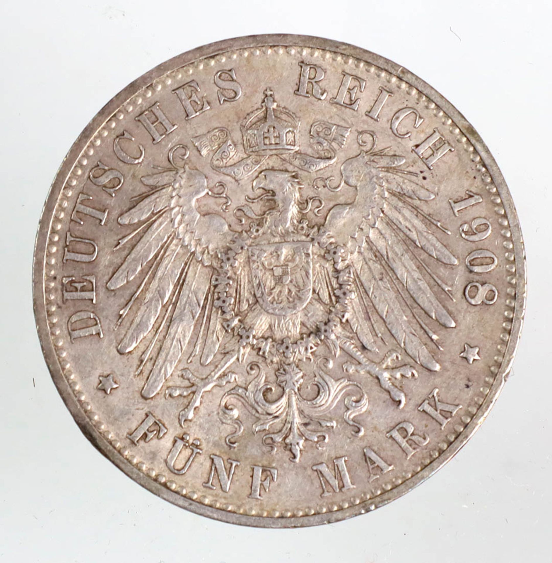 5 Mark Wilhelm II von Württemberg 1908 FSilbermünze Fünf Mark Deutsches Reich 1908, - Image 2 of 2