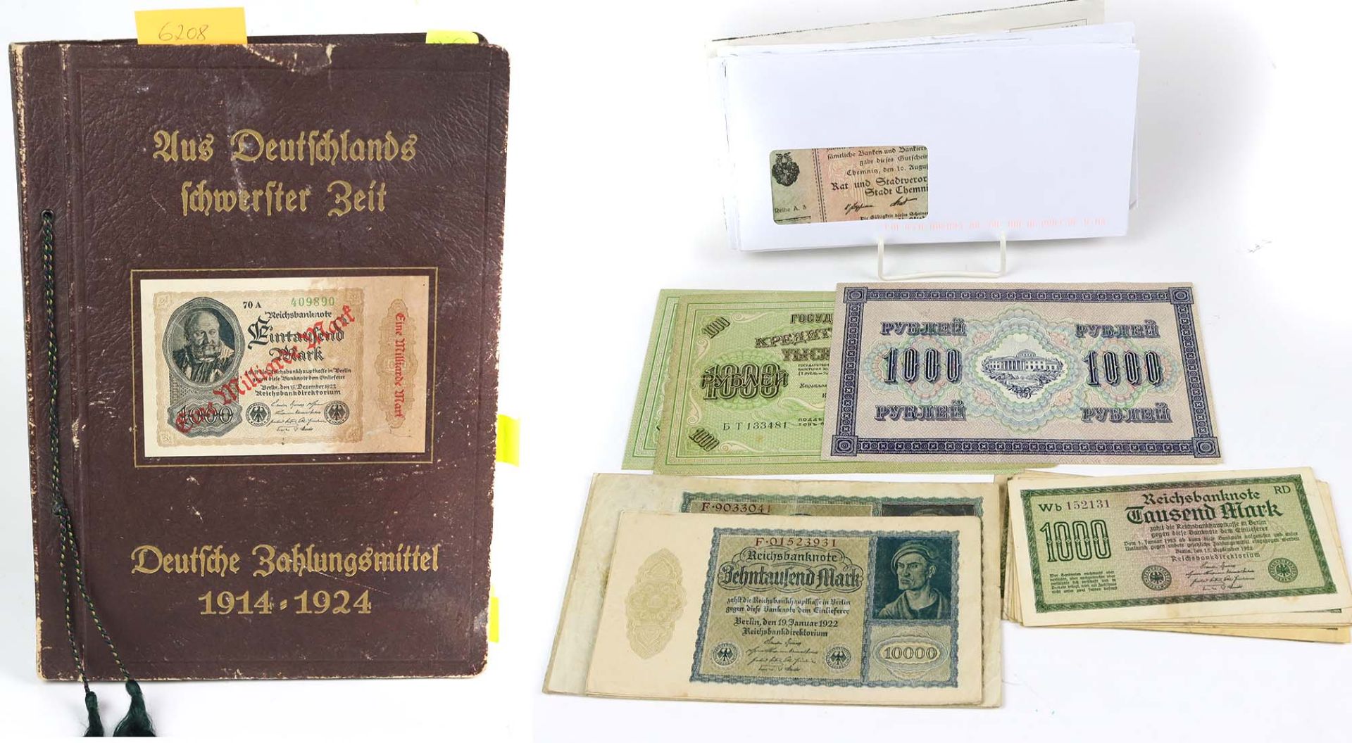 Deutsche Zahlungsmittel 1914/24Sammlung von 64 Geldscheinen im Album *aus Deutschlands