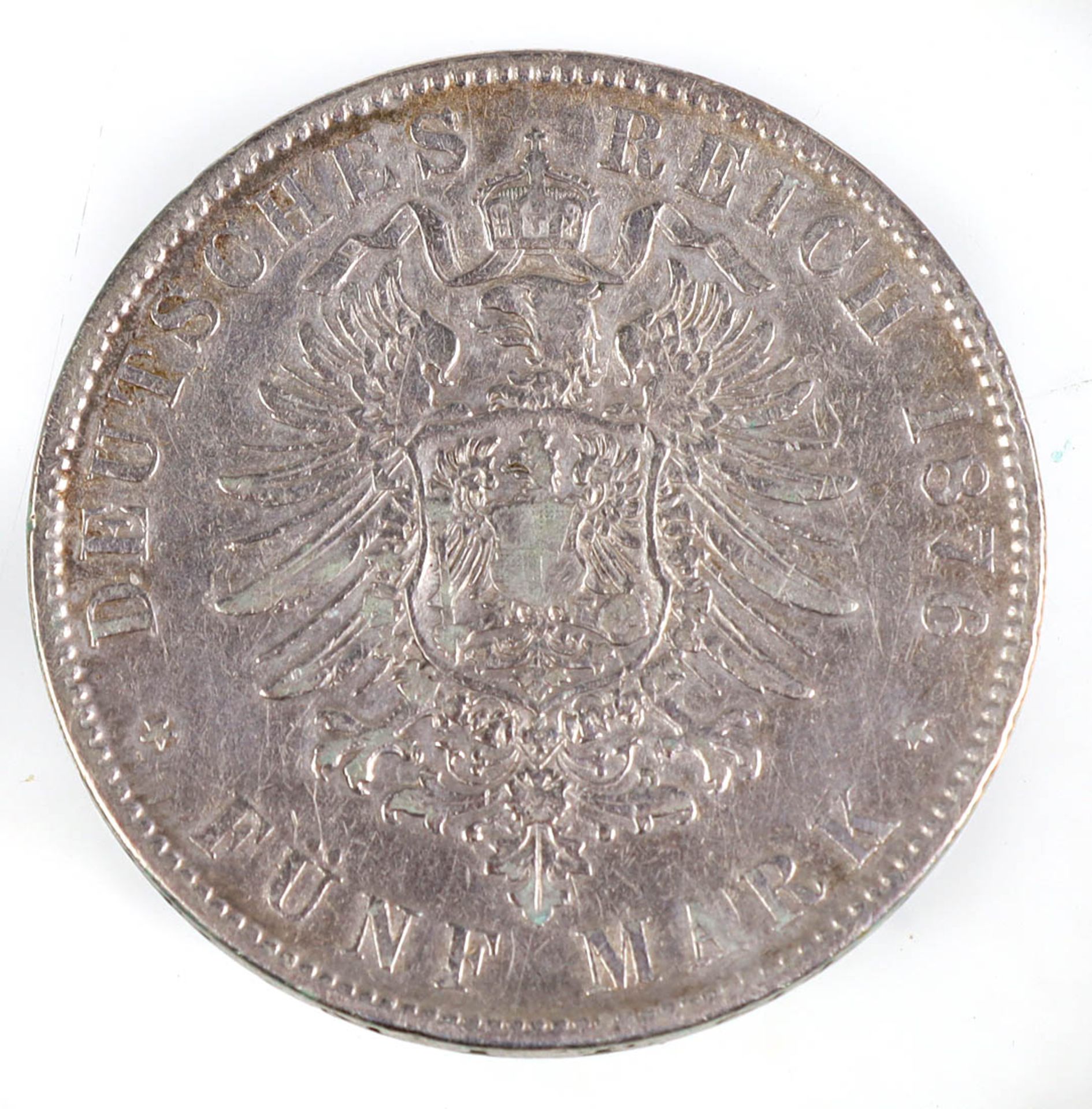 5 Mark Albert von Sachsen 1876 ESilbermünze Fünf Mark Deutsches Reich 1876, so um ge - Bild 2 aus 2