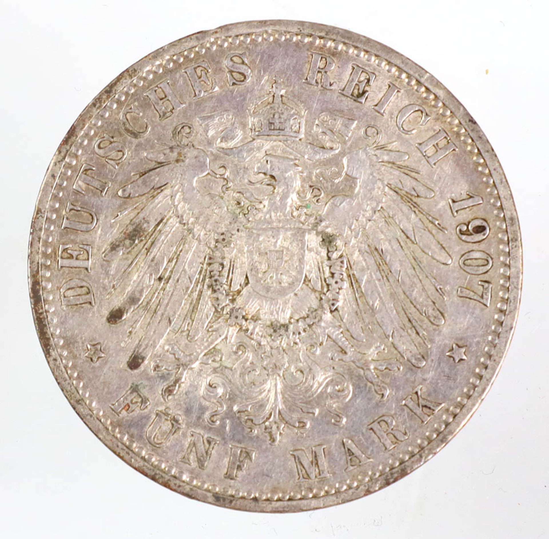 5 Mark Wilhelm II Preussen 1907 ASilbermünze Fünf Mark Deutsches Reich 1907, so um g - Bild 2 aus 2