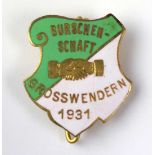 Abzeichen Burschenschaft Großwendern1931, grün/weiß, emailliert, Händedruck