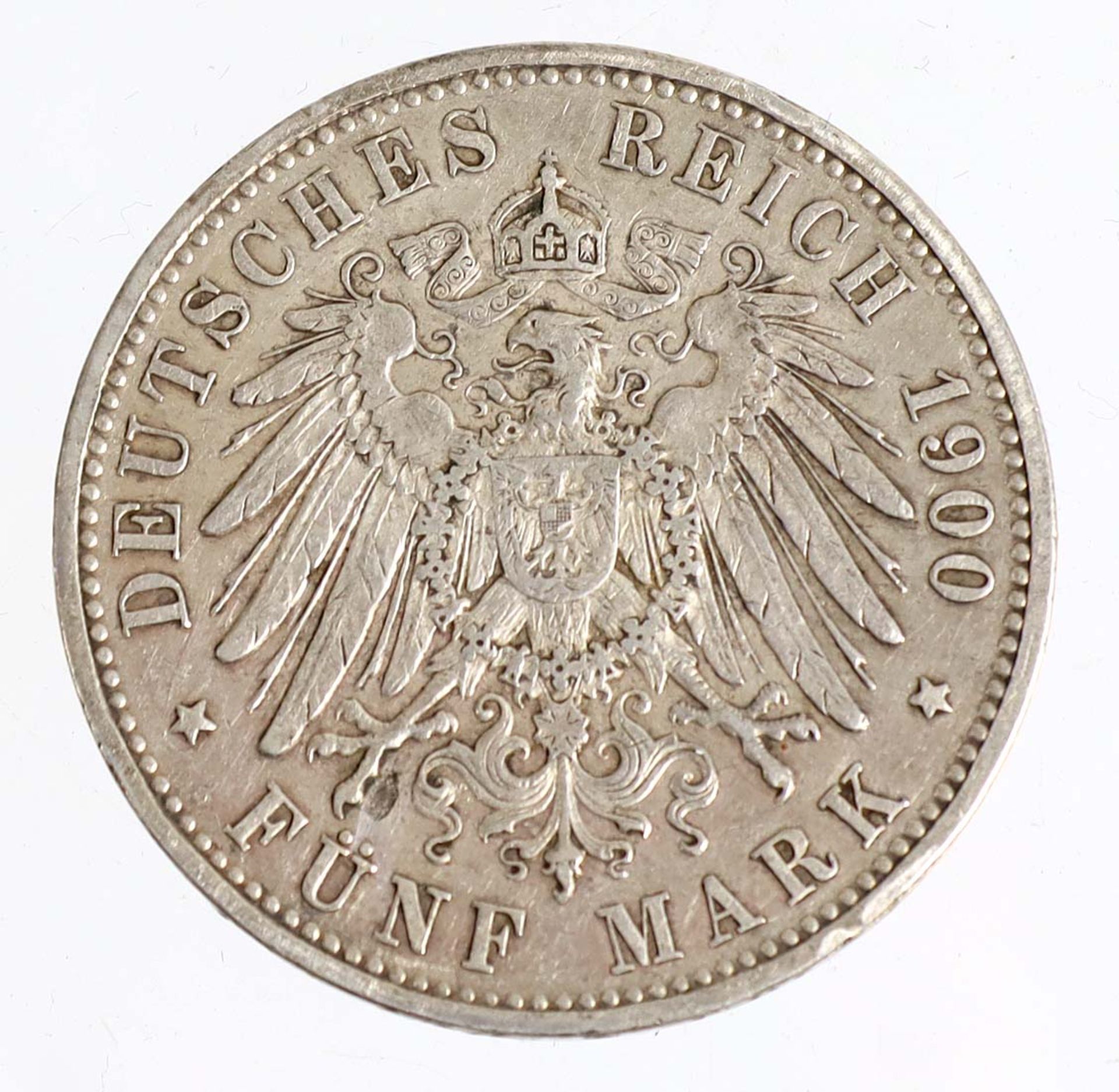 5 Mark Wilhelm II Wuerttemberg 1900 FSilbermünze Fünf Mark Deutsches Reich 1900, so - Bild 2 aus 2