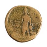 römische MünzeSizilien, Bronze mit Brustbild u. umseitigem Krieger, Ø ca. 28 mm