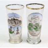 2 Andenkengläser um 1900farbloses Glas in konischer Form auf Rundfuß, Schauseite je