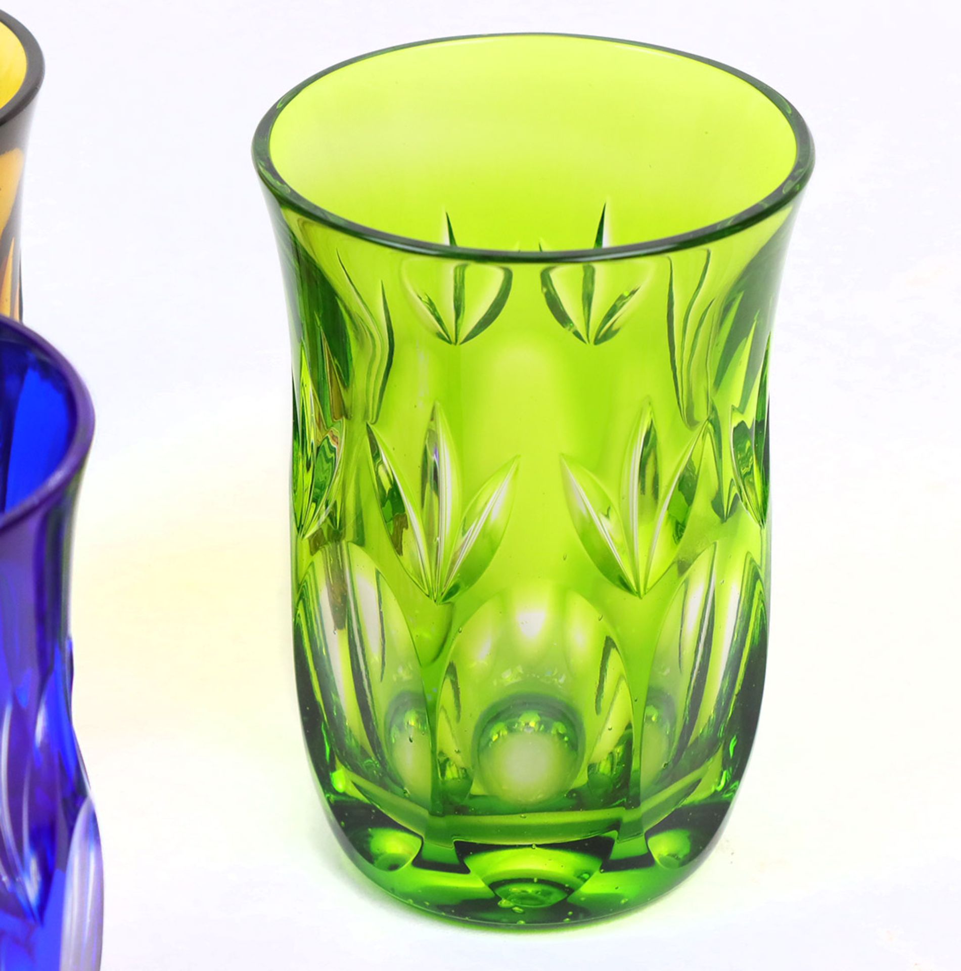 Satz Kristallbecherfarbloses Kristallglas mundgeblasen, bernsteinfarbig, blau u. grün - Bild 2 aus 2