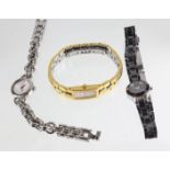 3 Damen Armbanduhren *Glashütte* u.a.vergoldetes Backstein Armband an rechteckige Geh