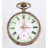 Eisenbahneruhr *Doxa* um 1890/1900Gehäuse punziert, Silber 800 dt. mit Halbmond & Kro