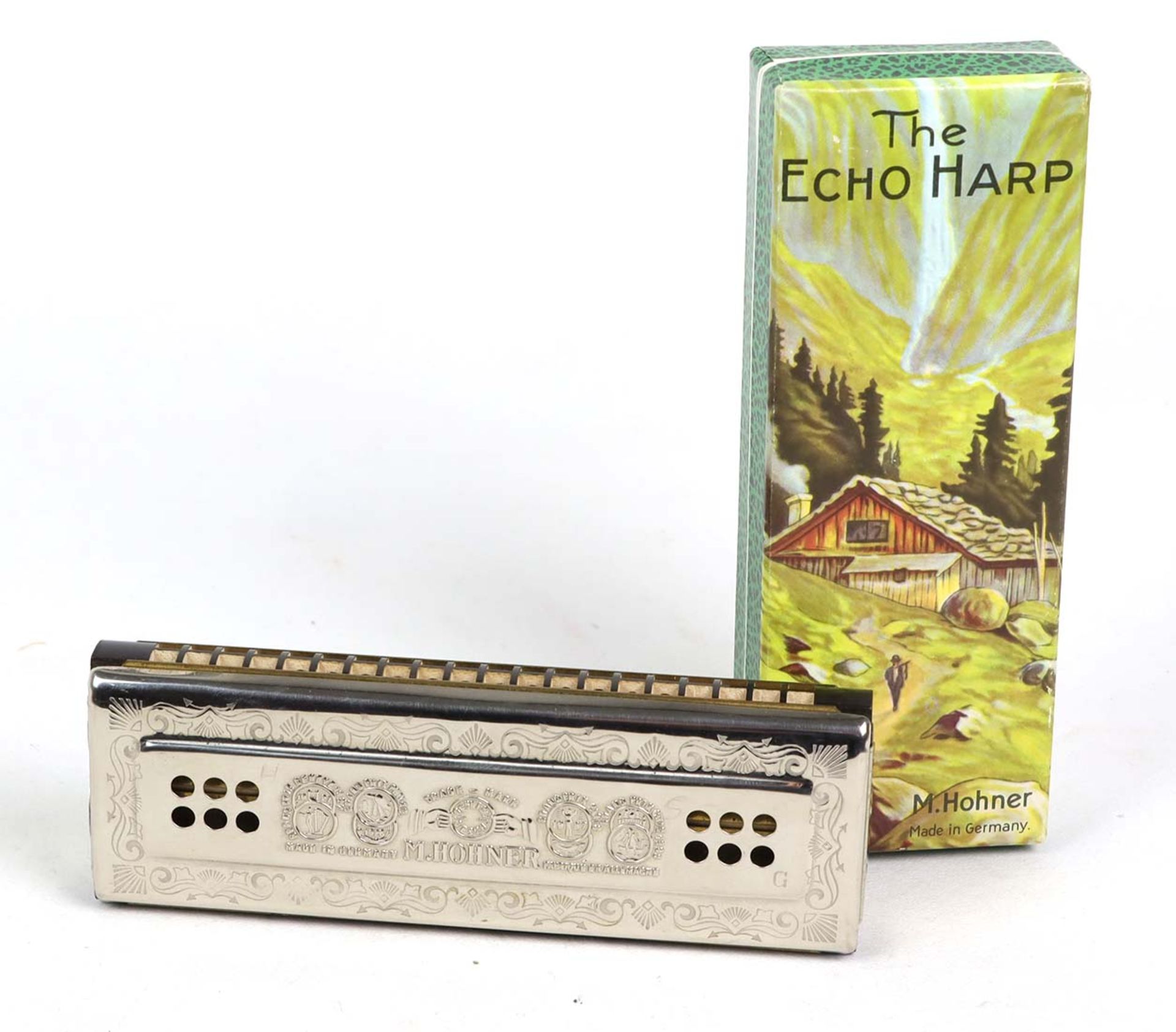 Mundharmonika *Hohner*The Echo Made by M. Hohner Germany, im Originalkarton, wohl unbe