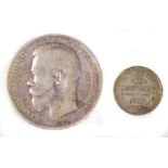 Russland 1 Rubel 1897 u. 10 Kopeken 1915Silber, 1 Rubel 1897 sowie 10 Kopeken 1915 BC
