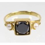 schwarzer Brillant Solitär Ring GG 750punziert Gelbgold 750 (18 Karat), ca. 3,3 Gramm