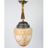 Deckenlampe 1920er Jahreweißopaker formgelasener Lampenschirm in Zapfenform mit Säul