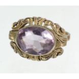 Art Deko Amethyst Ring Silberpunziert 835, ca. 3,3 Gramm, leicht erhöhter Ringkopf mi