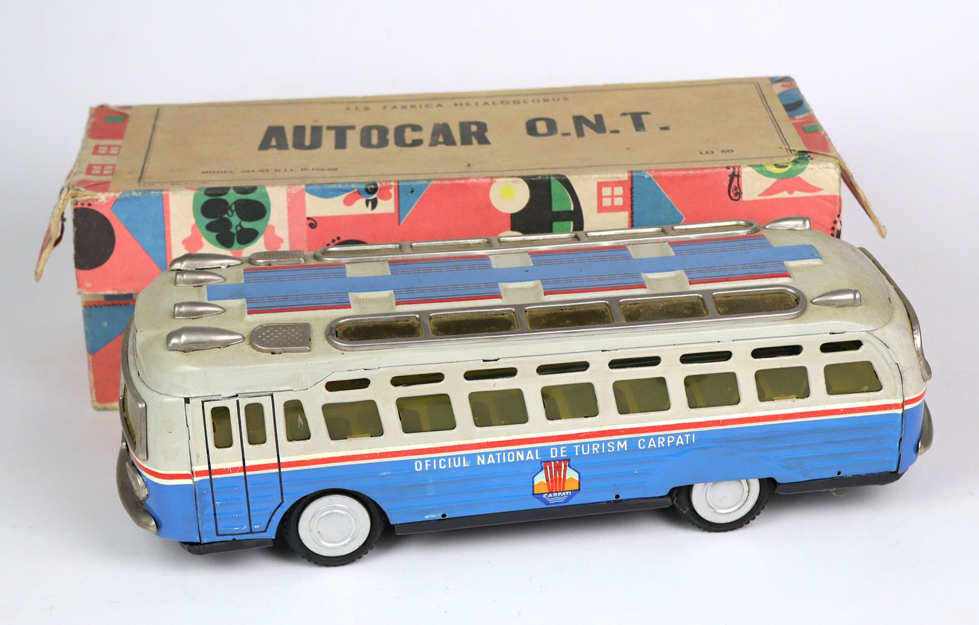 Carpati Reisebus im KartonBlech farbig lackiert, mit Friktionsantrieb, L ca. 37 cm, H