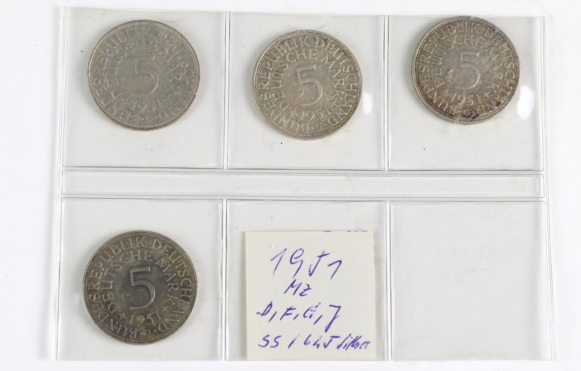 4 x 5 DM Silberadler 1951Silber, 4 Stück der bundesdeutschen Legende aus dem Jahre 19