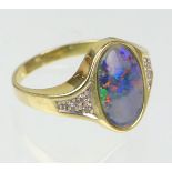 Opal Diamant Ring GG 585punziert Gelbgold 585 (14 Karat), ca. 4,3 Gramm, quer zur Ring
